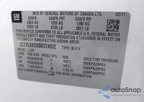 2011 GMC Terrain Slt-2 z USA, uszkodzony, nr VIN 2CTFLXE5XB6374922